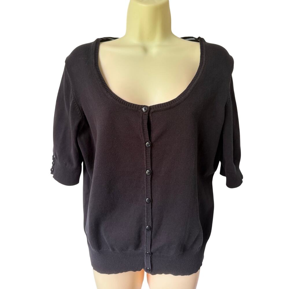 Tommy Hilfiger Black Short Sleeve Cardigan Sweater Size XL Preppy Minimalist